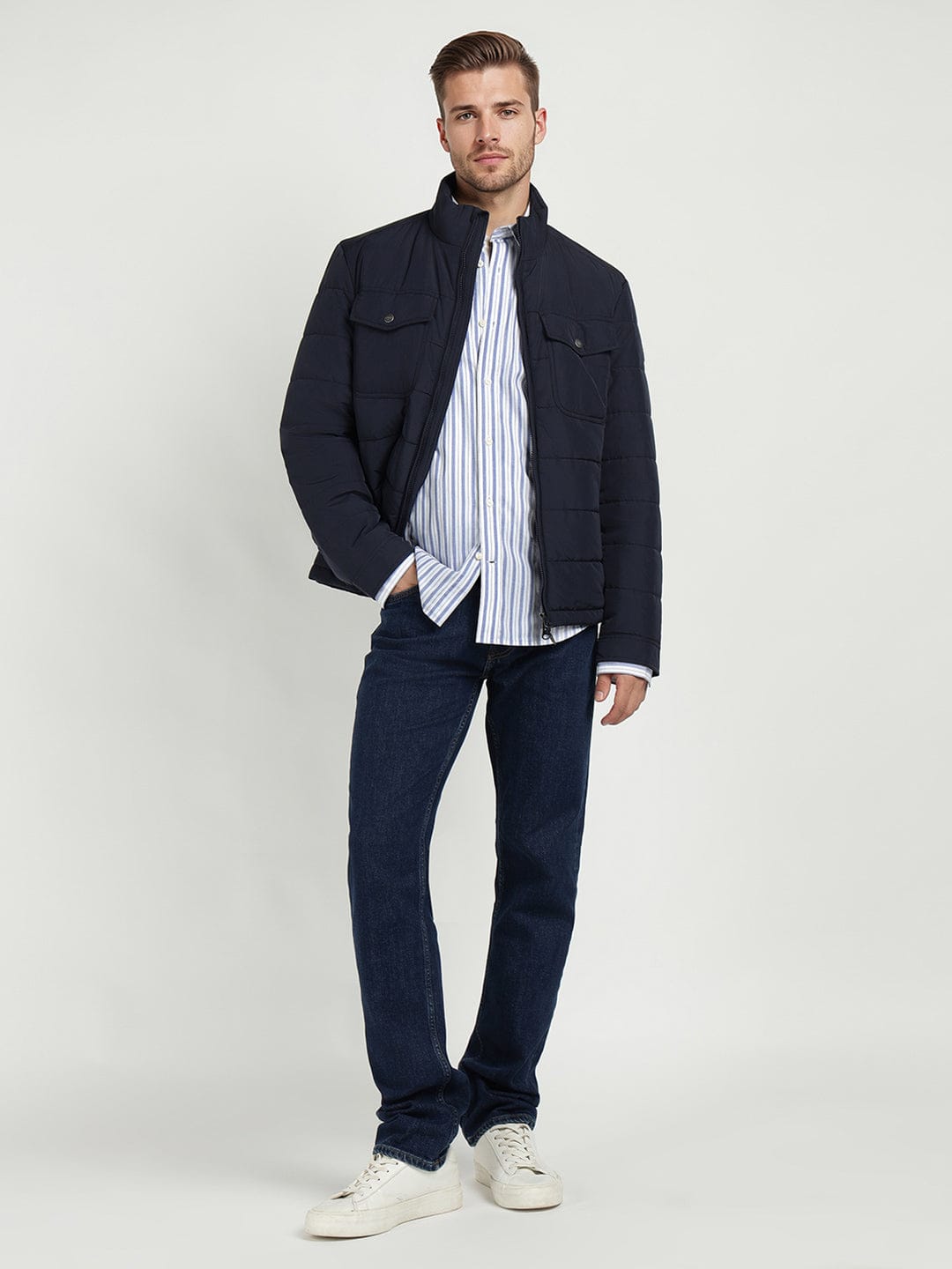 Gant Men Blue Striped Collar Shirt