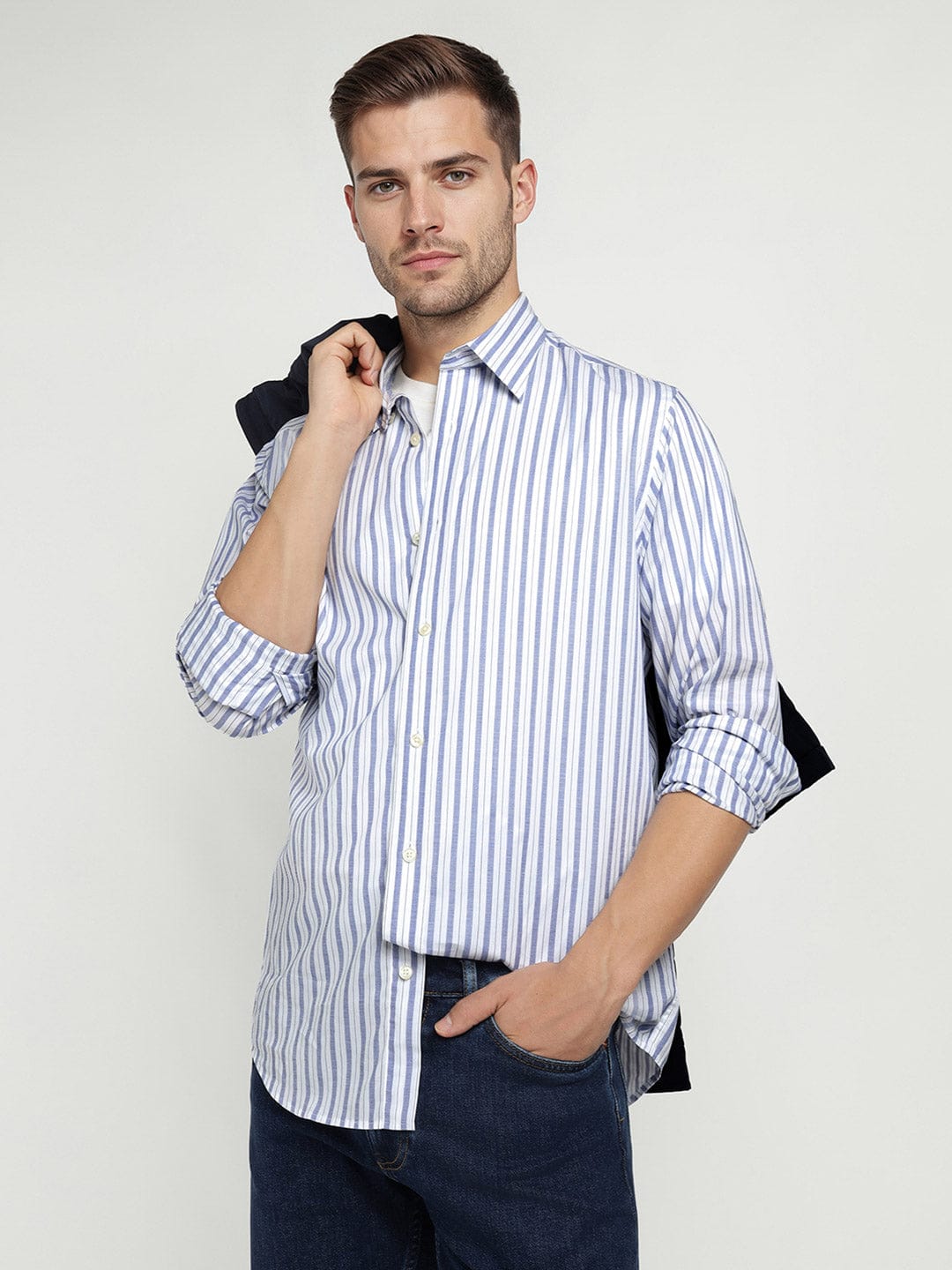 Gant Men Blue Striped Collar Shirt