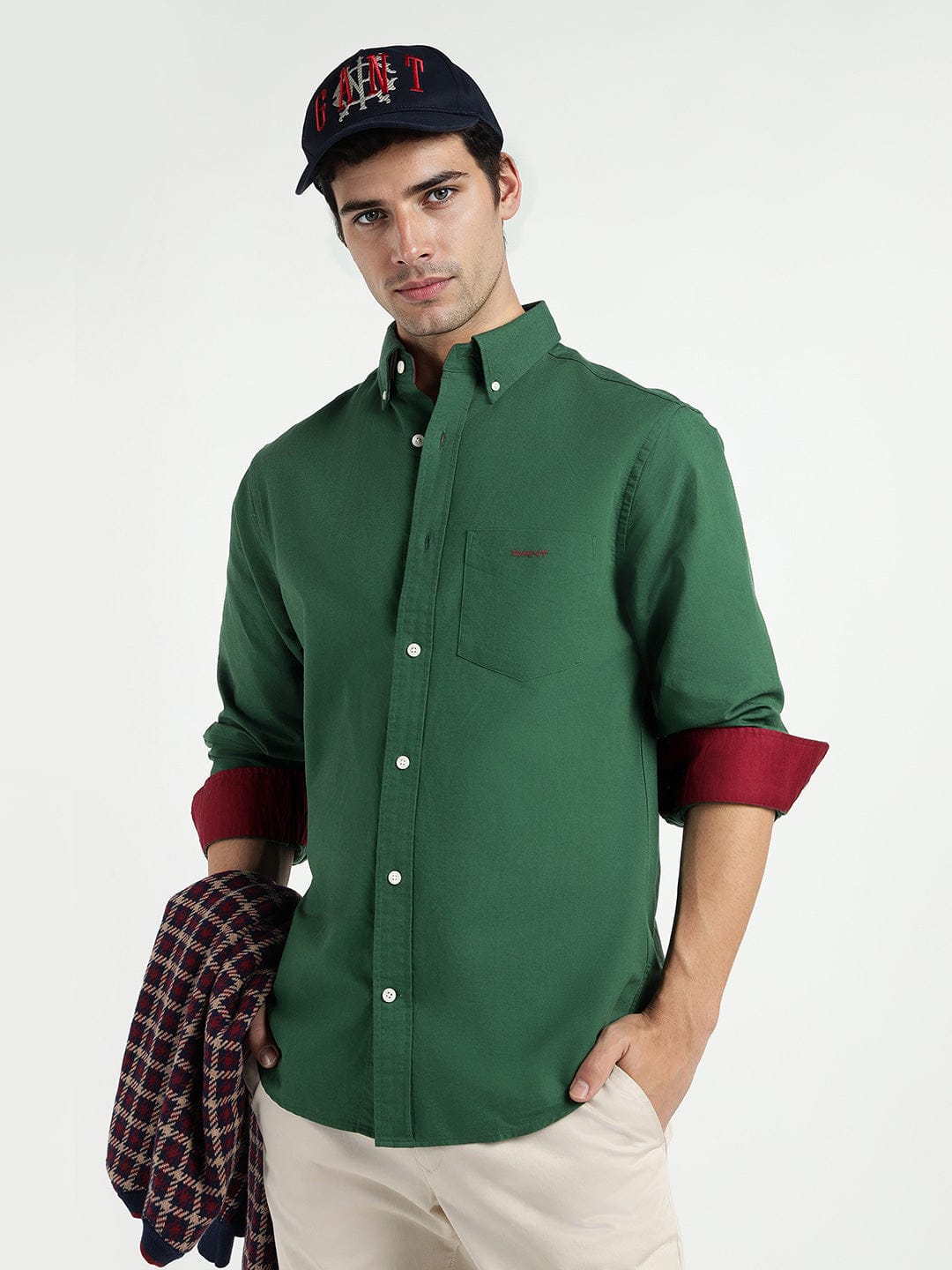 Gant Men Green Solid Collar Shirt