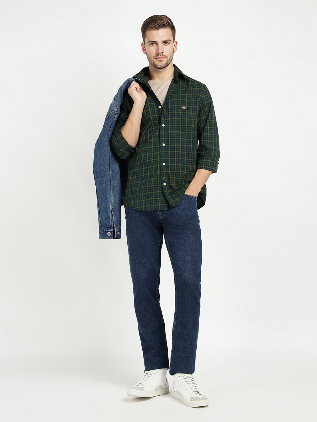 Gant Men Green Checks Collar Shirt