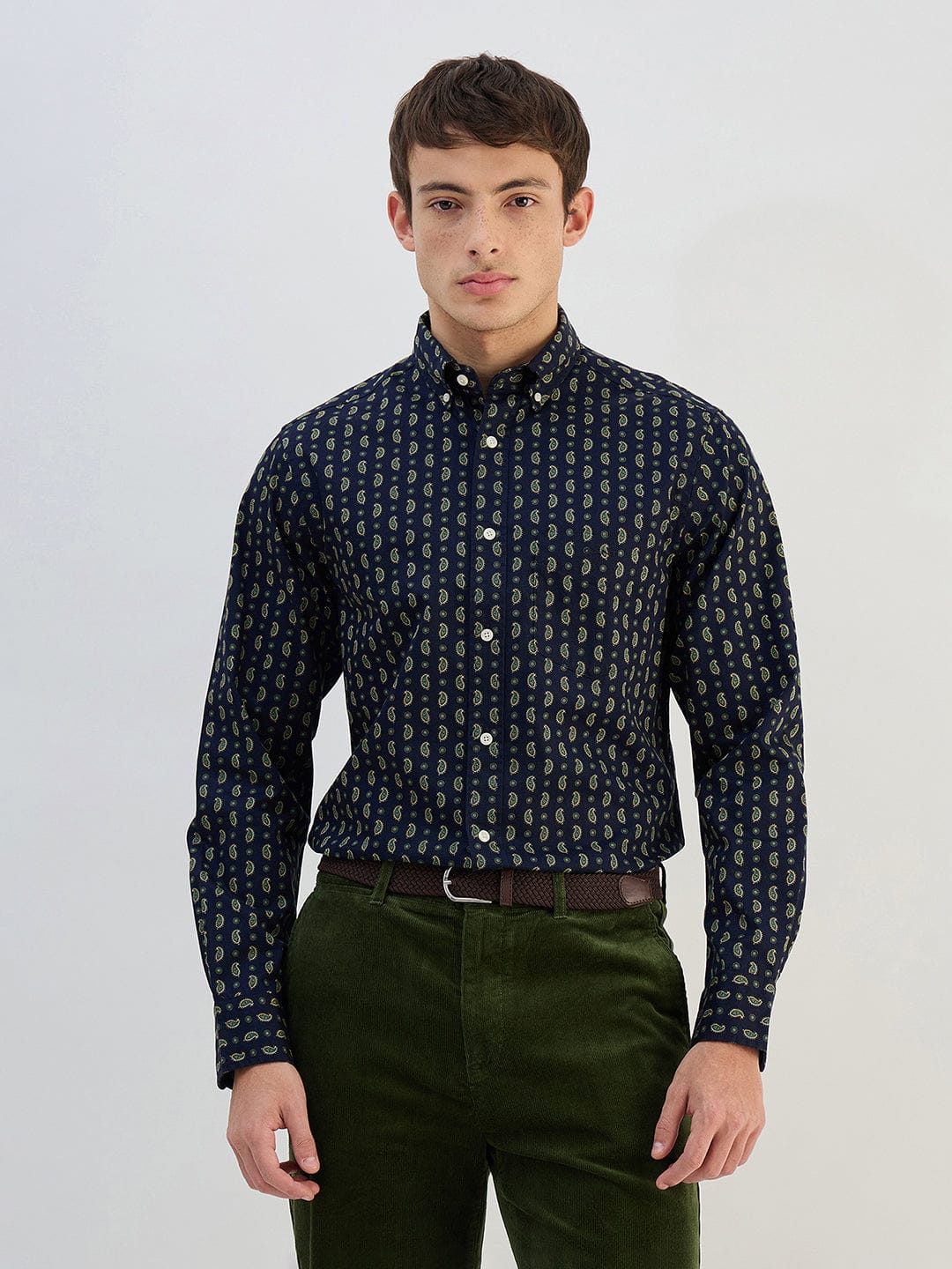 Gant Men Navy Blue Printed Pure Cotton Collared Shirt