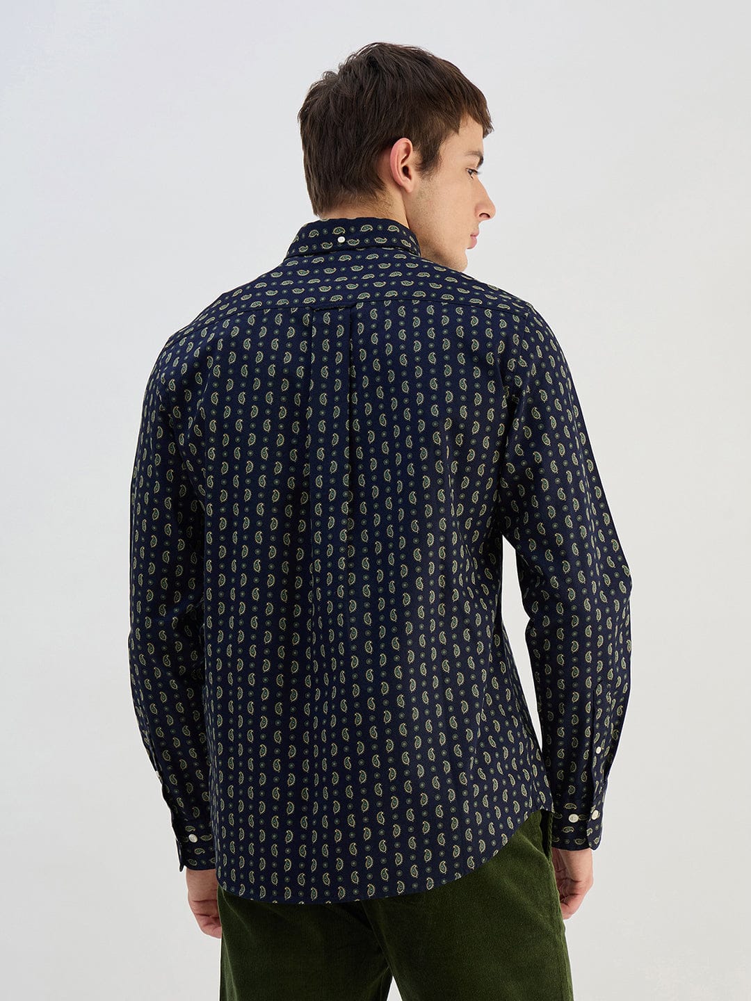 Gant Men Navy Blue Printed Pure Cotton Collared Shirt