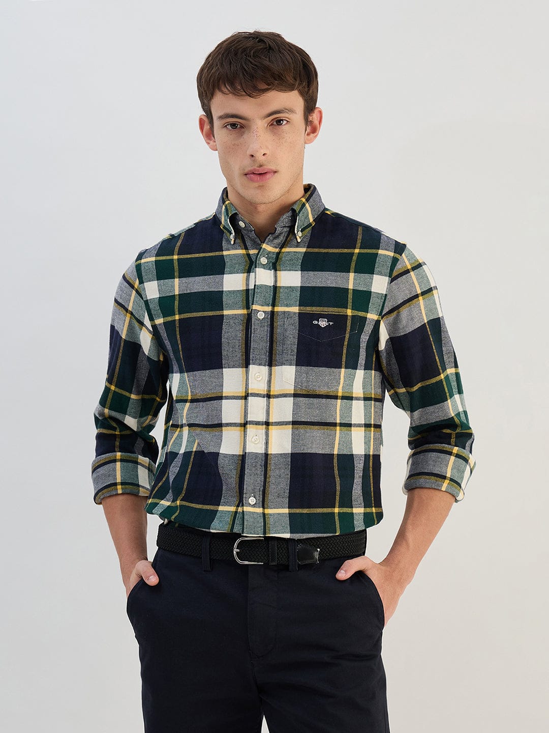 Gant Men Green Check Collared Regular Fit Shirt
