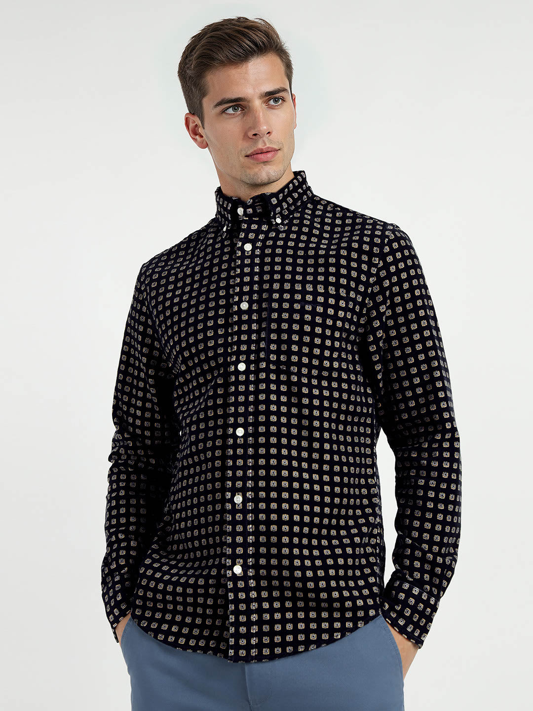 Gant Men Blue Printed Collar Shirt