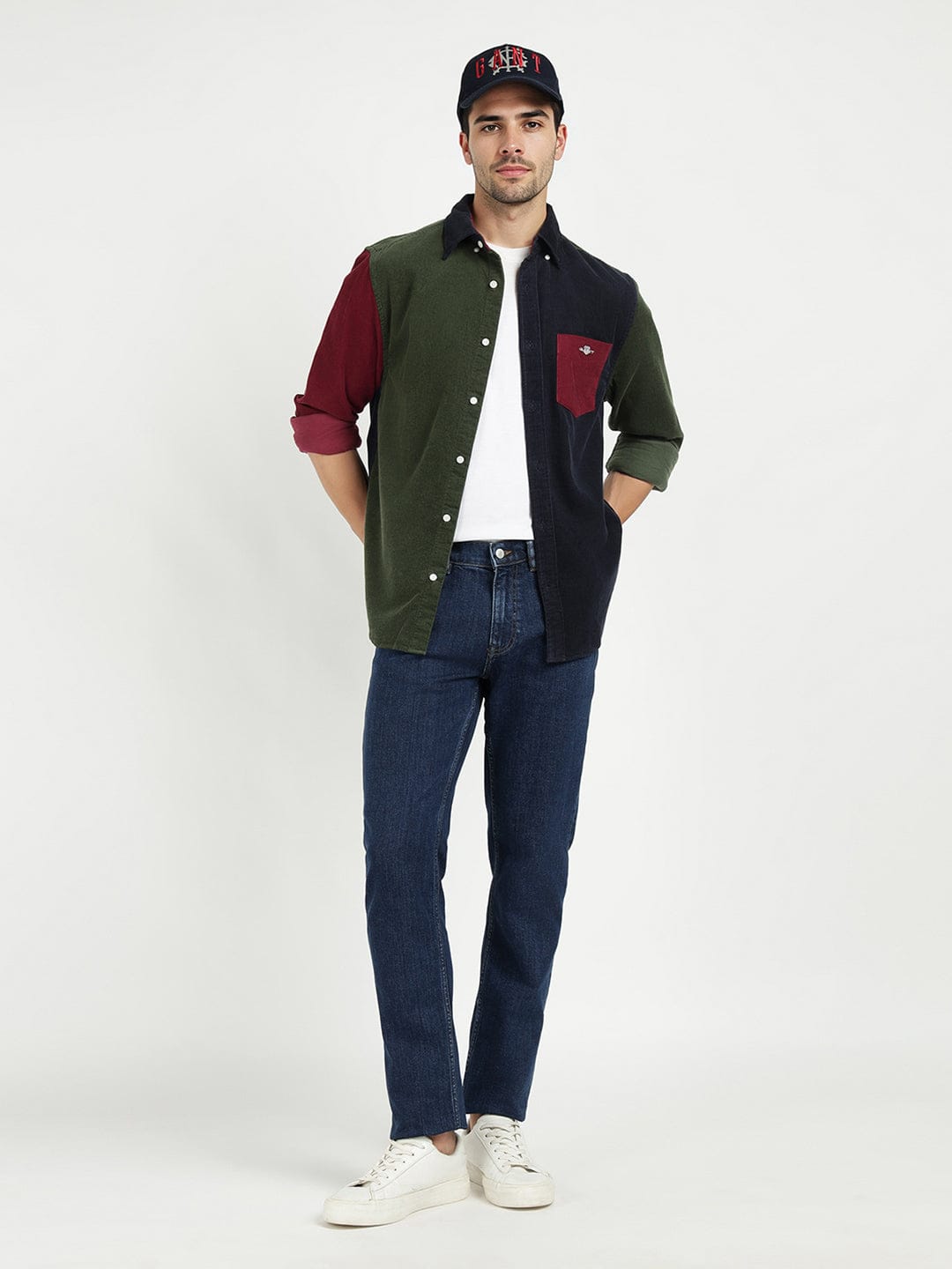 Gant Men Green Coloublocked Collar Shirt