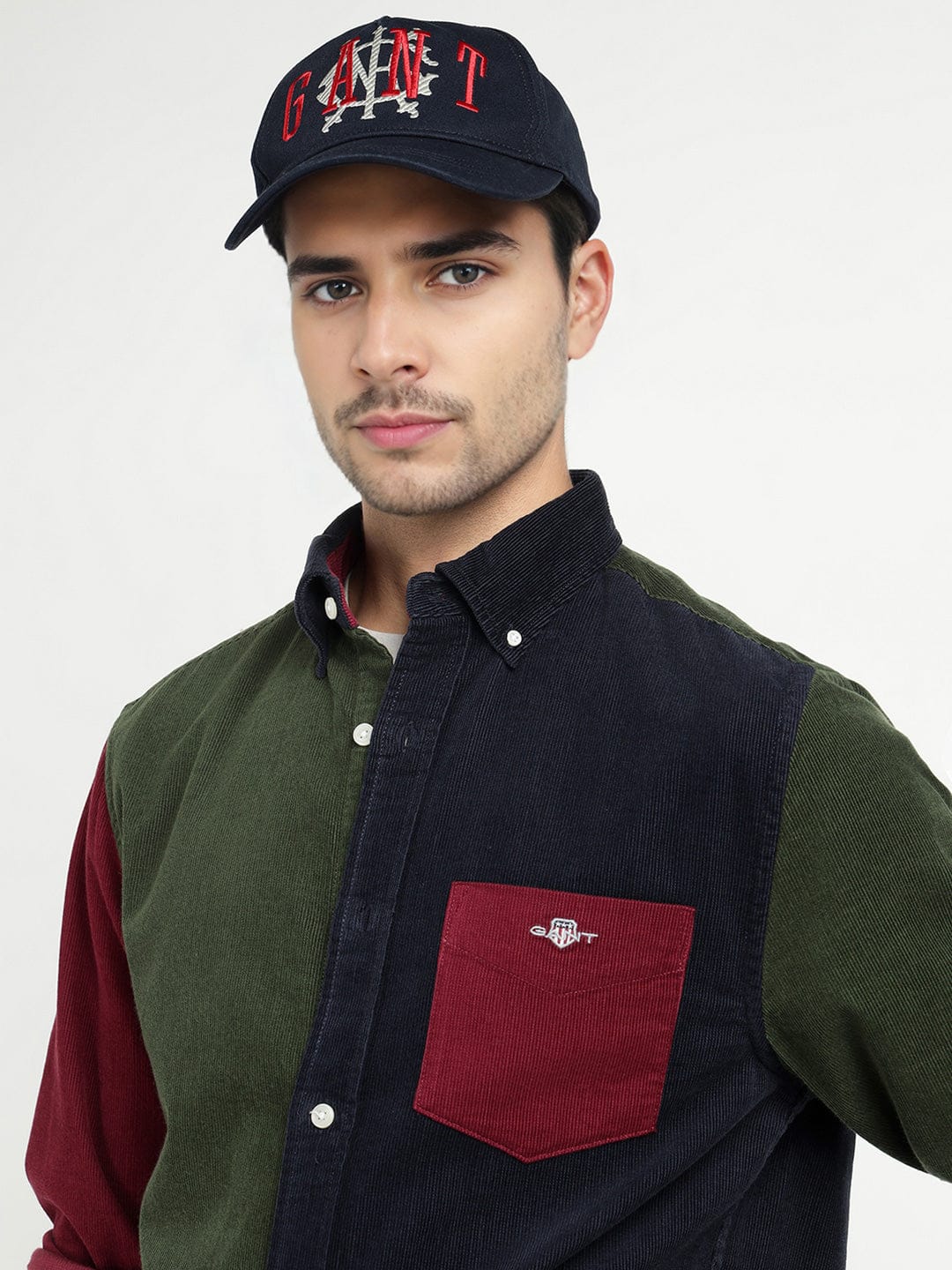 Gant Men Green Coloublocked Collar Shirt