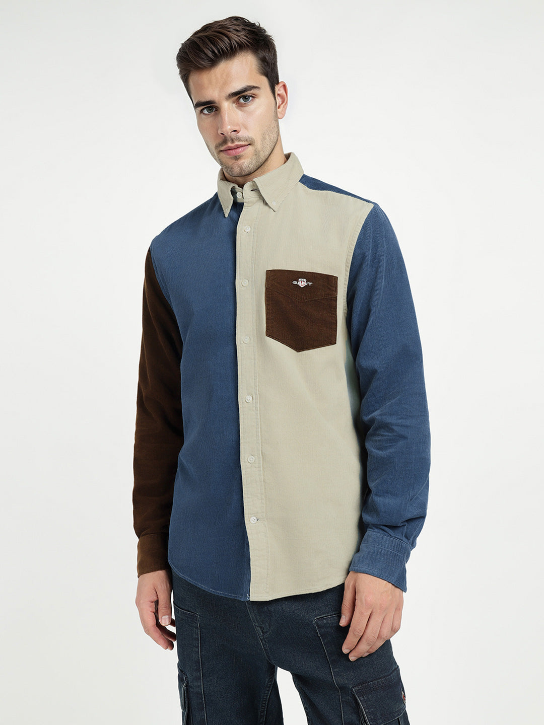 Gant Men Blue Coloublocked Collar Shirt