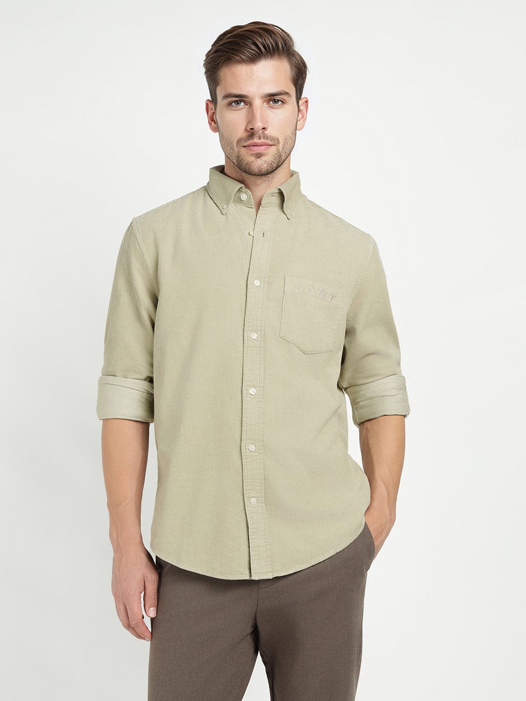 Gant Men Beige Solid Collar Shirt