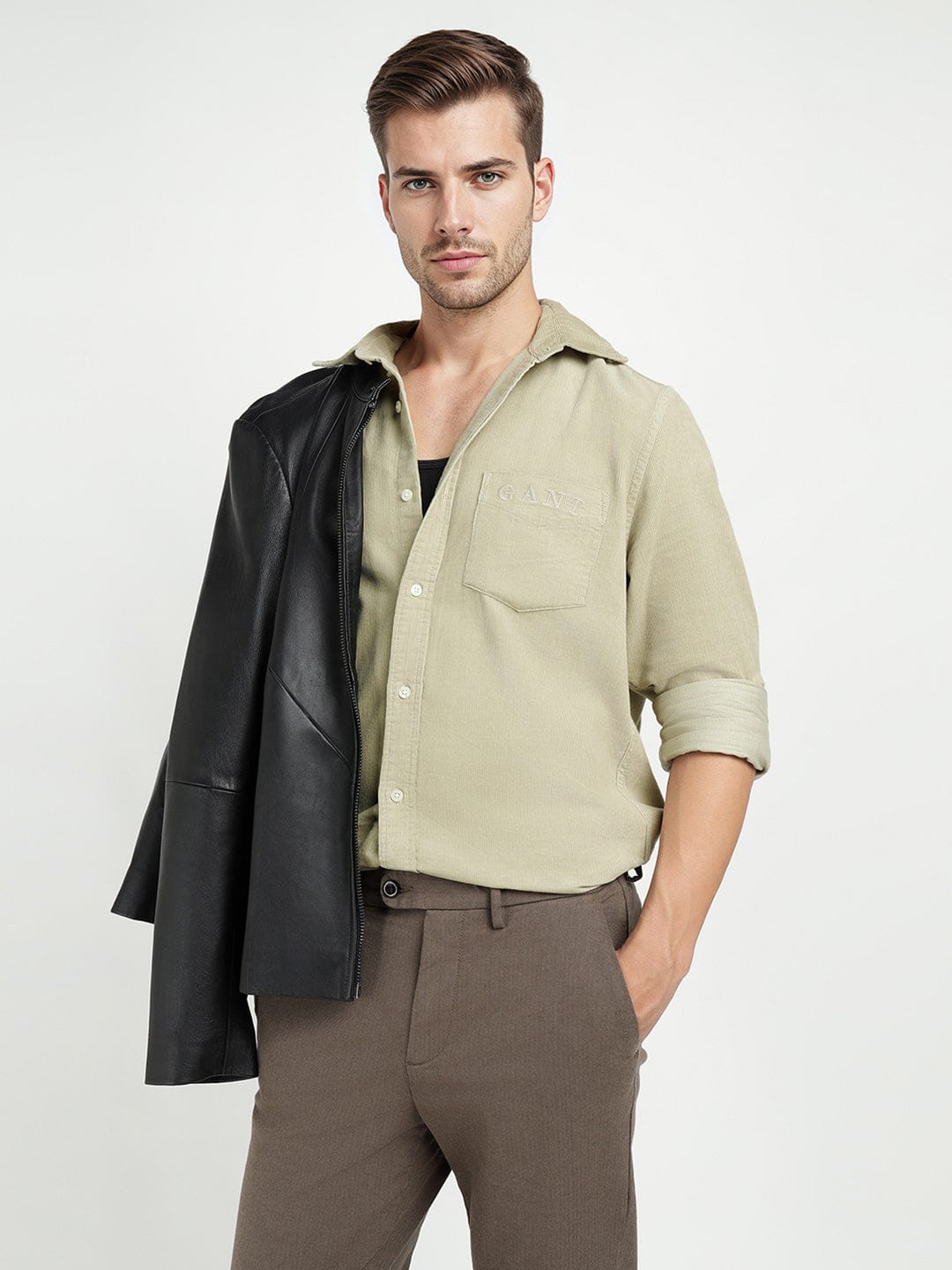 Gant Men Beige Solid Collar Shirt