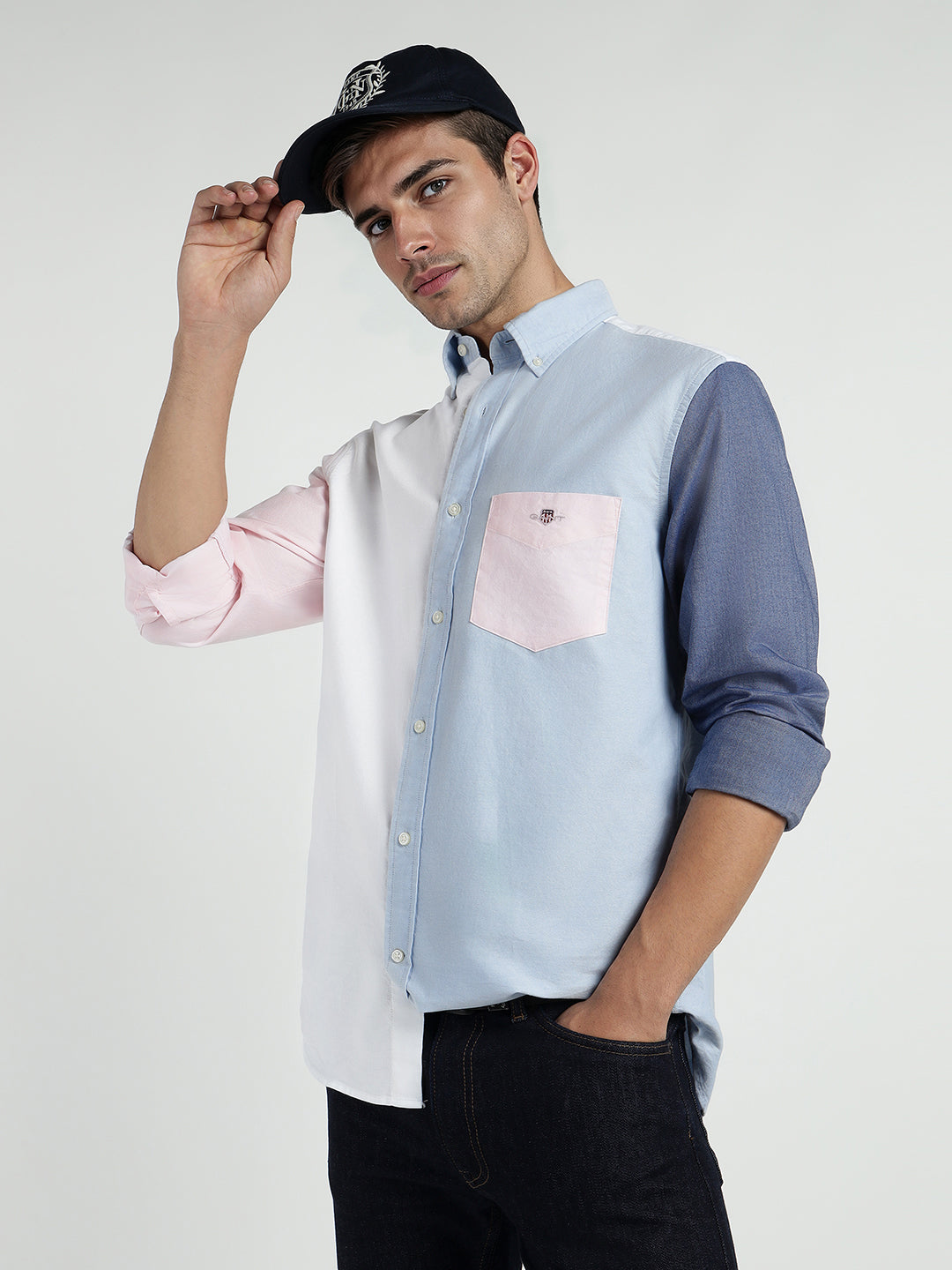 Gant Men White Coloublocked Collar Shirt