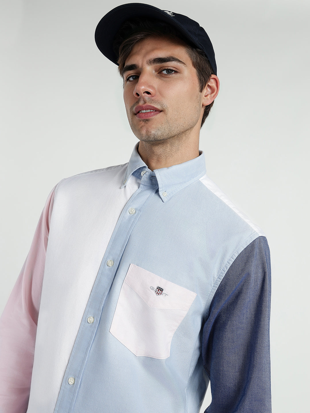 Gant Men White Coloublocked Collar Shirt