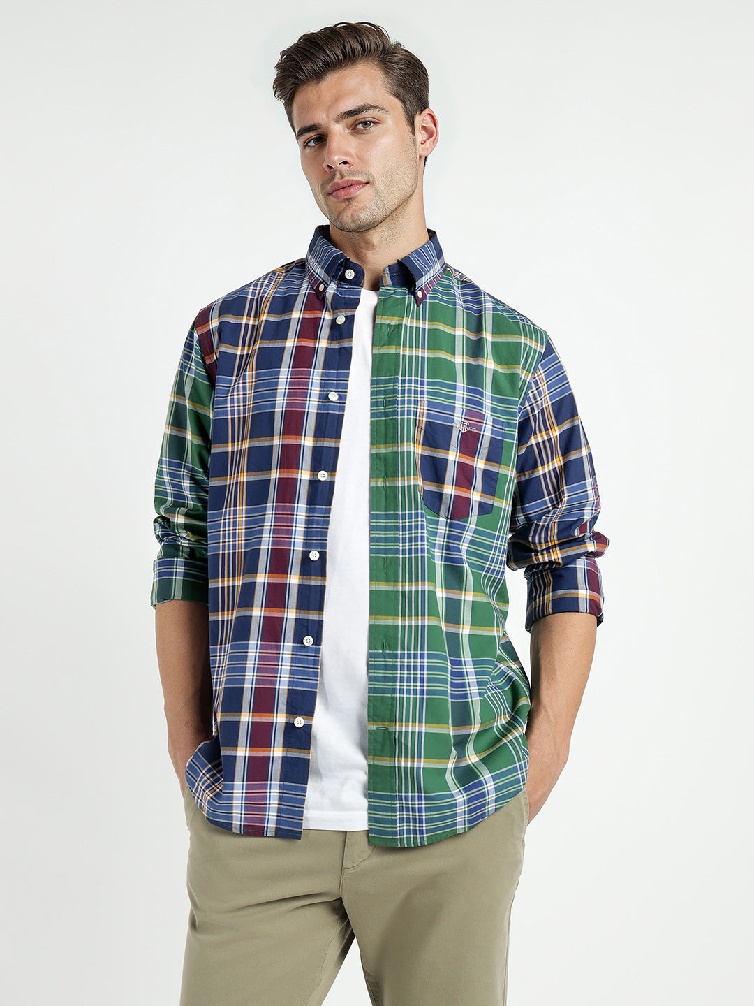Gant Men Green Coloublocked Collar Shirt
