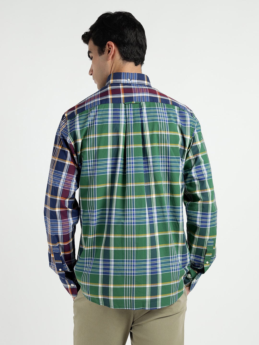 Gant Men Green Coloublocked Collar Shirt