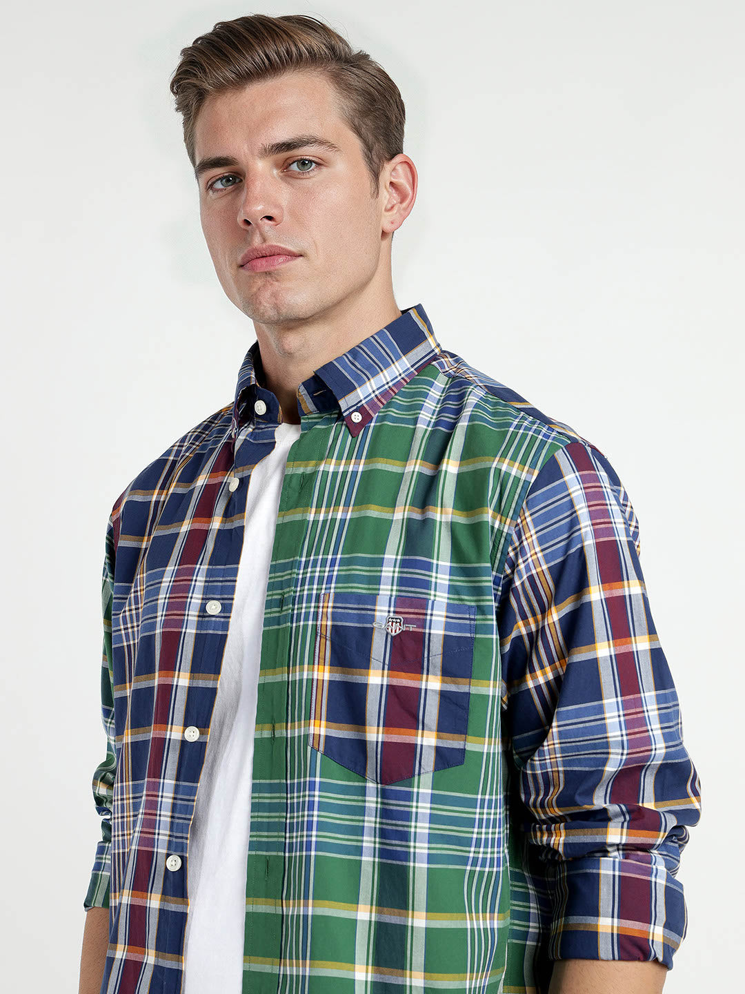 Gant Men Green Coloublocked Collar Shirt