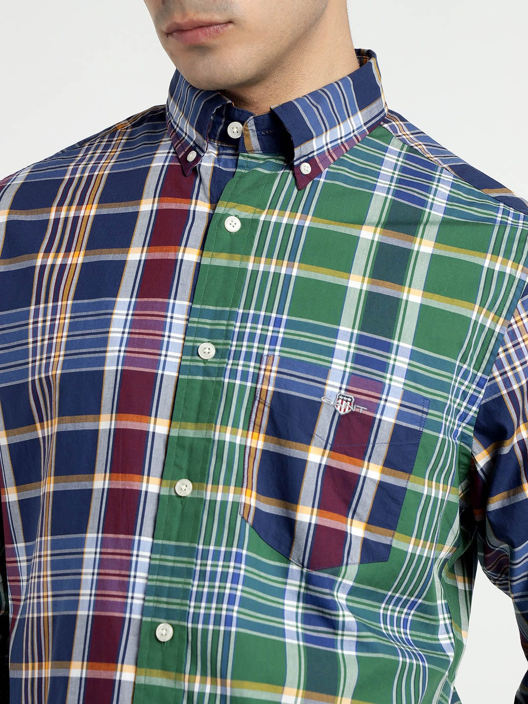 Gant Men Green Coloublocked Collar Shirt