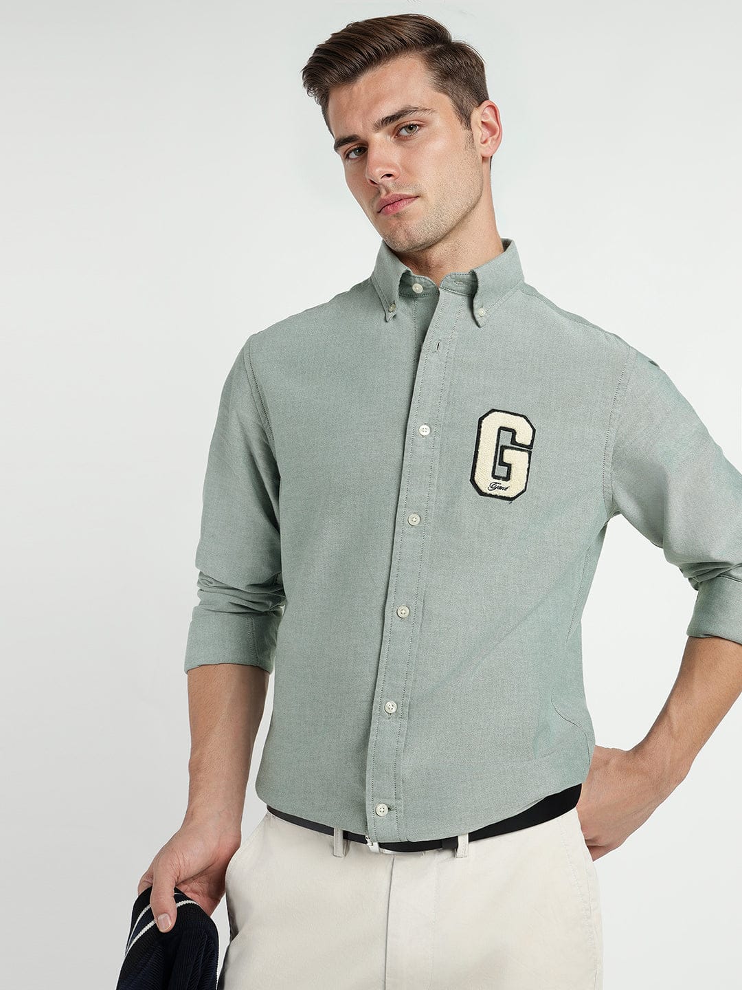 Gant Men Green Solid Collar Shirt