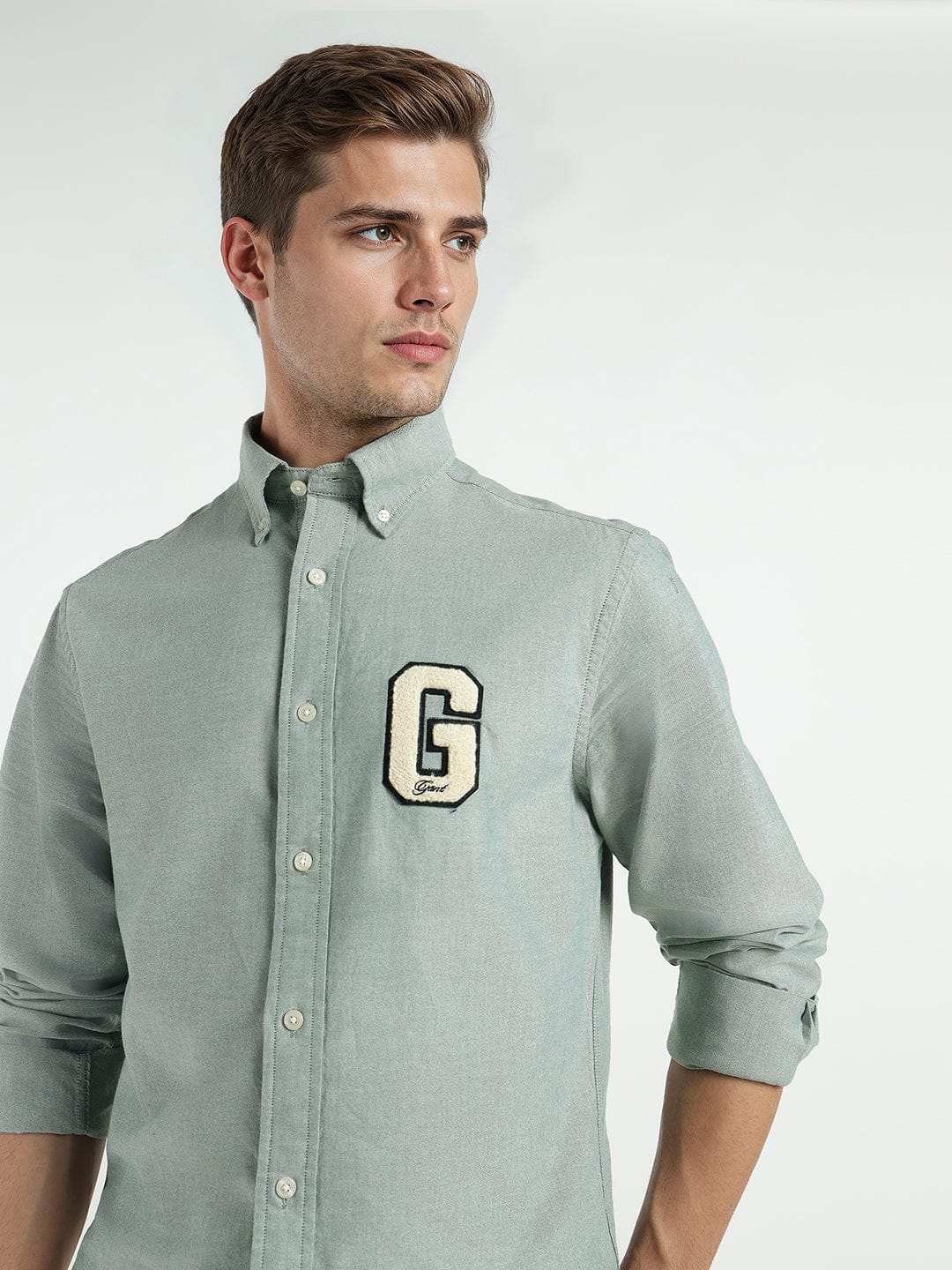 Gant Men Green Solid Collar Shirt