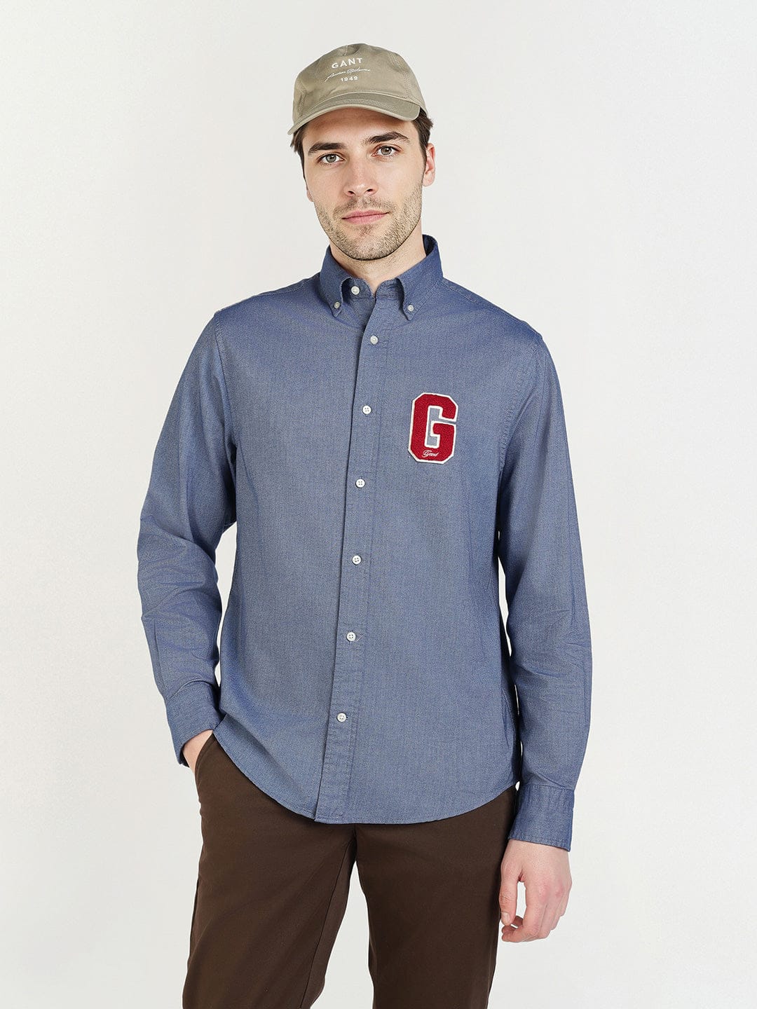Gant Men Blue Solid Collar Shirt