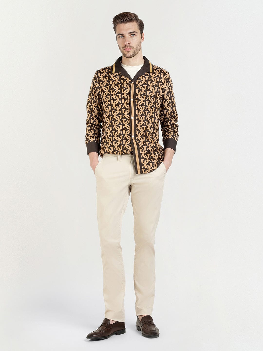 Gant Men Khaki Printed Collar Shirt