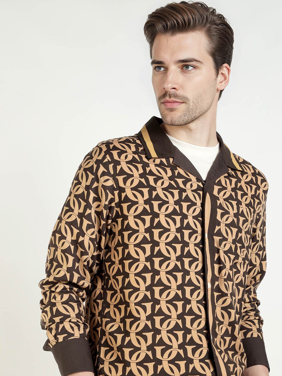 Gant Men Khaki Printed Collar Shirt