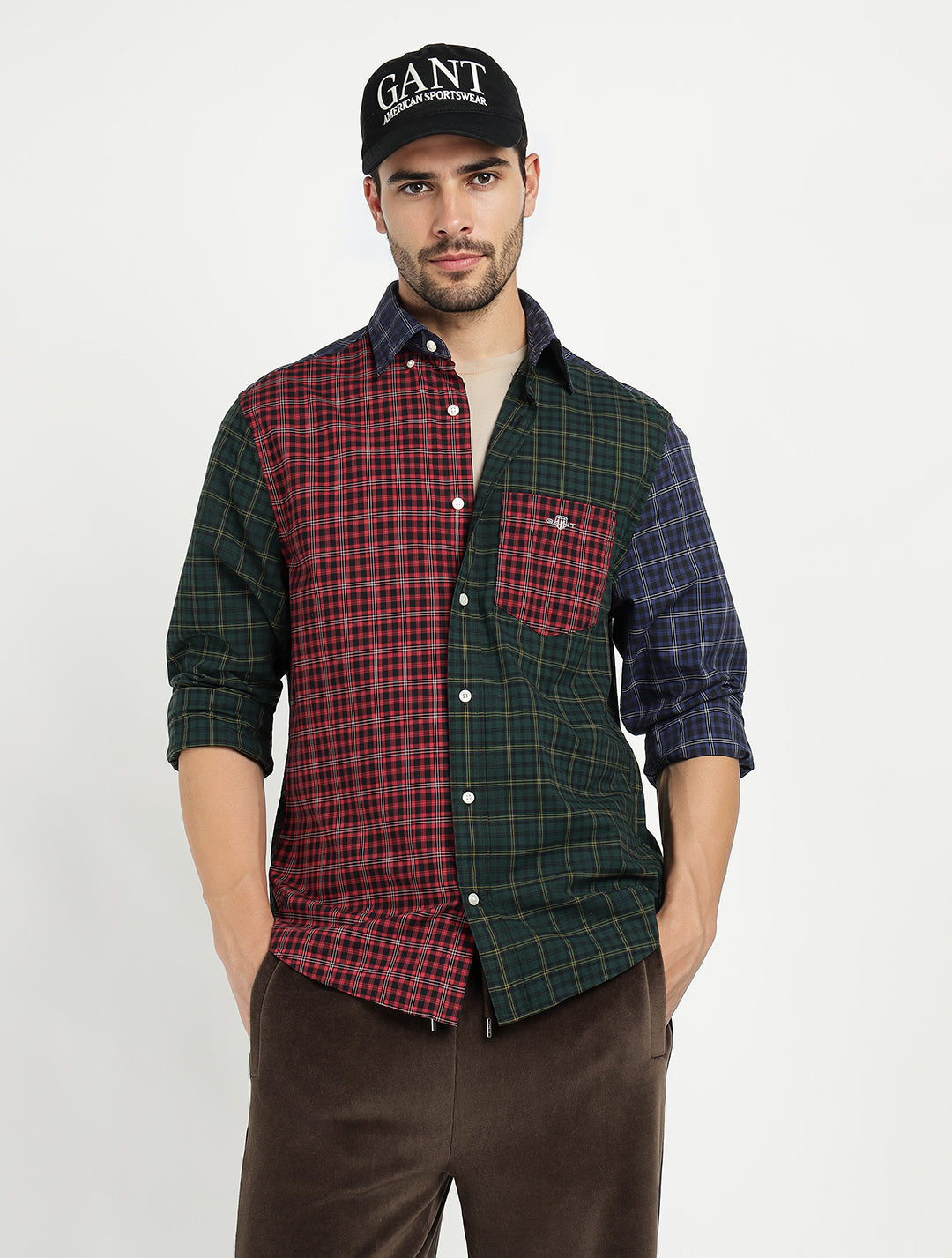Gant Men Red Coloublocked Collar Shirt