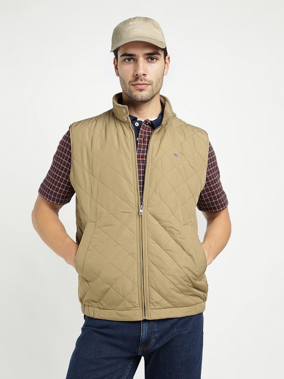 Gant Men Khaki Solid Collar Jacket