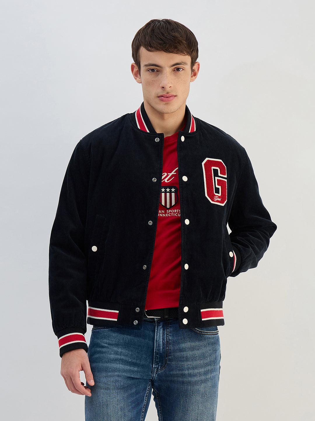 Gant Men Black Solid Pure Cotton Lapel Collar Jacket