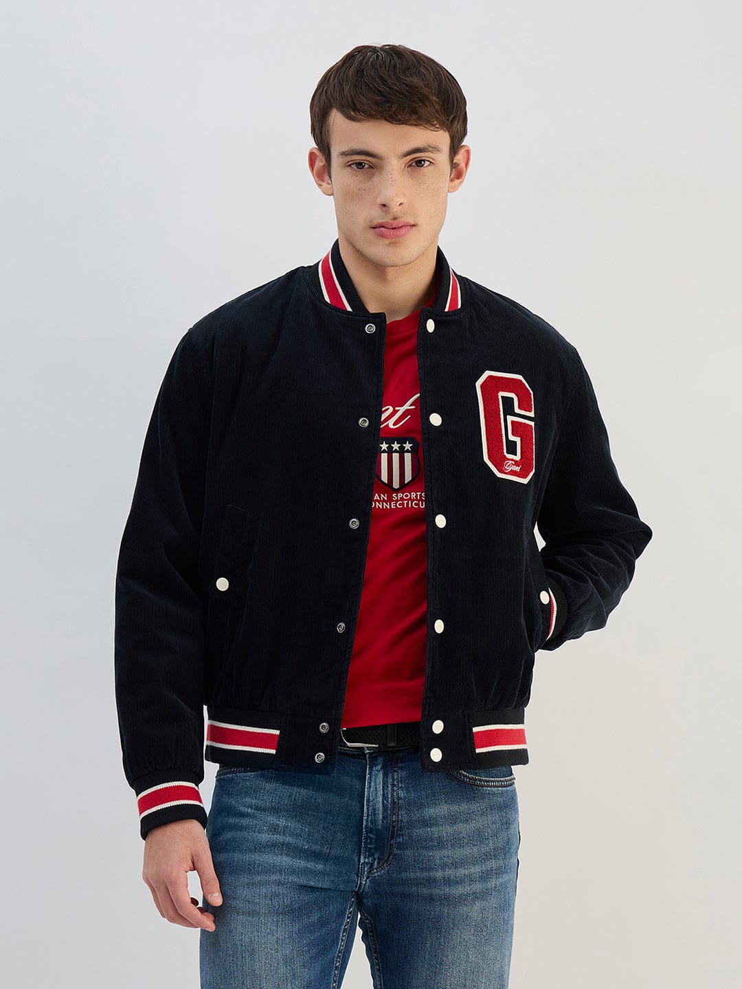 Gant Men Black Solid Pure Cotton Lapel Collar Jacket