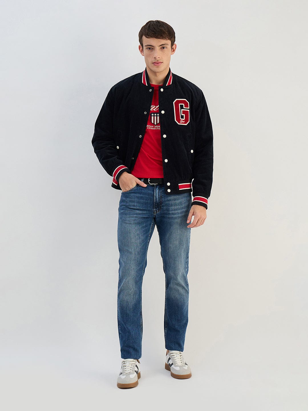 Gant Men Black Solid Pure Cotton Lapel Collar Jacket