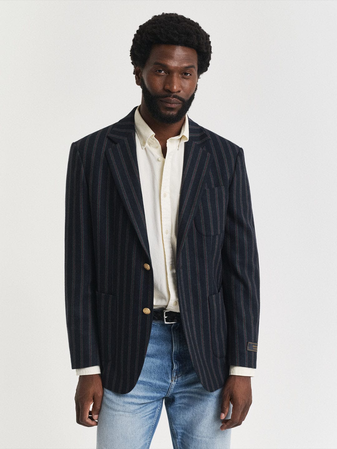 Gant Men Navy Blue Textured Lapel Collar Blazer