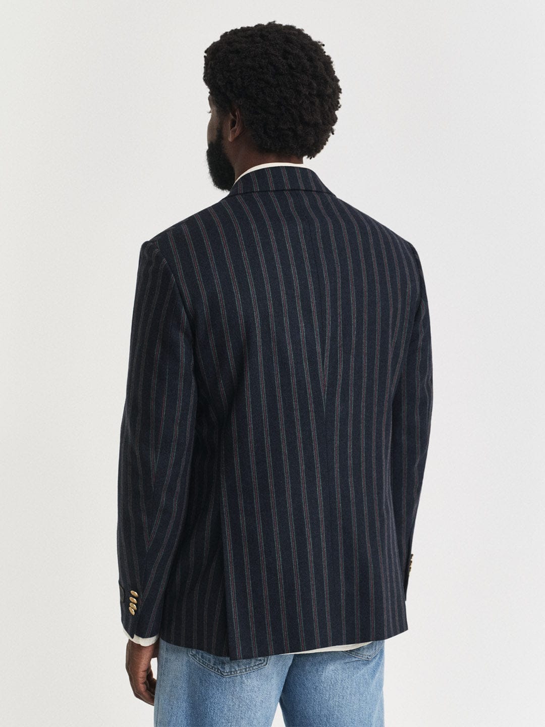 Gant Men Navy Blue Textured Lapel Collar Blazer