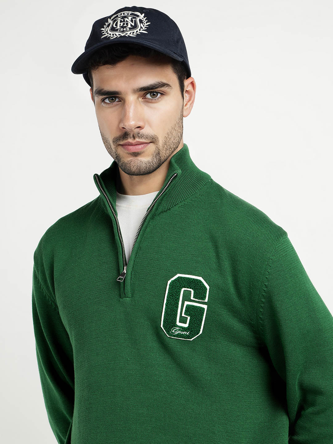 Gant Men Green Solid Half Zip Sweater