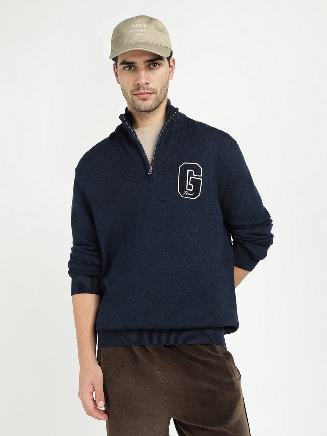 Gant Men Blue Solid Half Zip Sweater