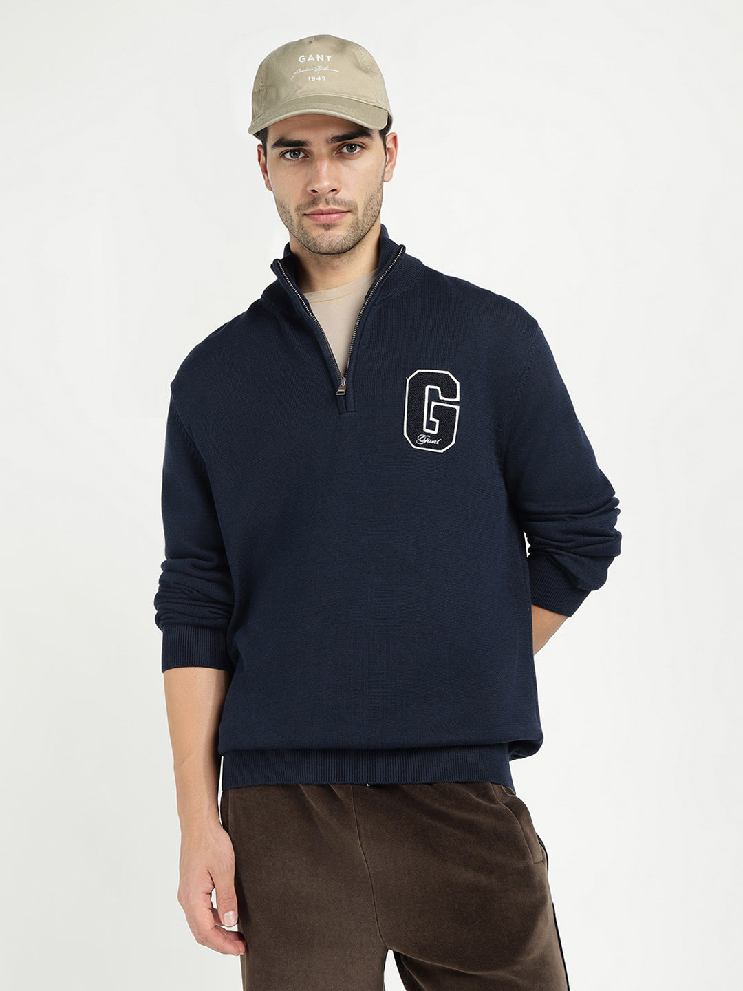 Gant Men Blue Solid Half Zip Sweater