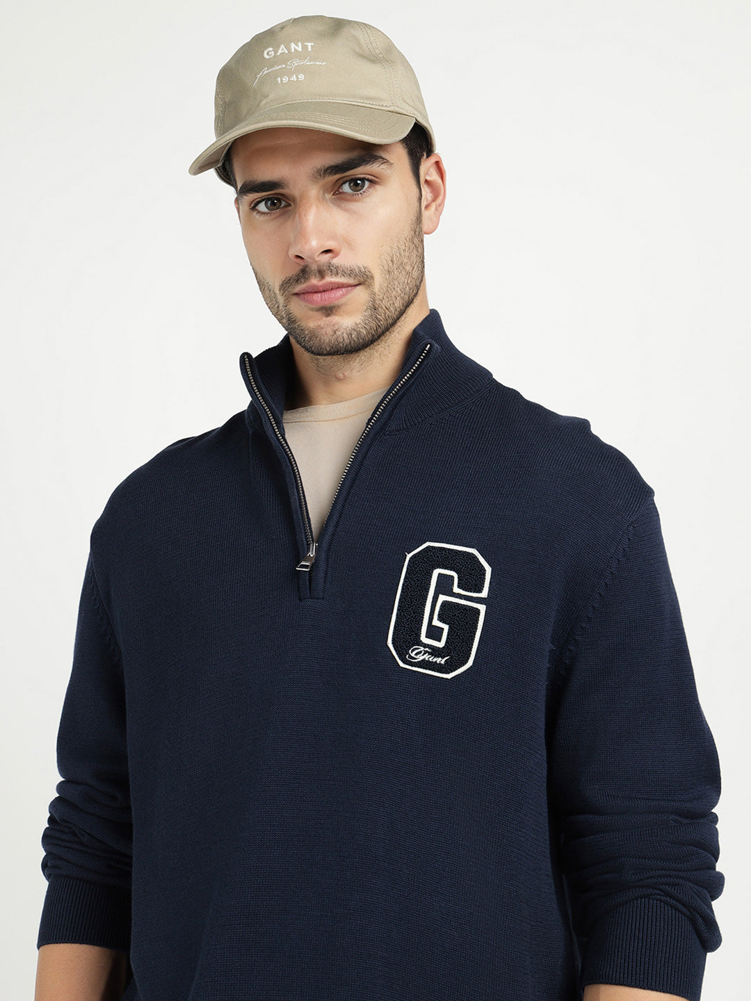 Gant Men Blue Solid Half Zip Sweater