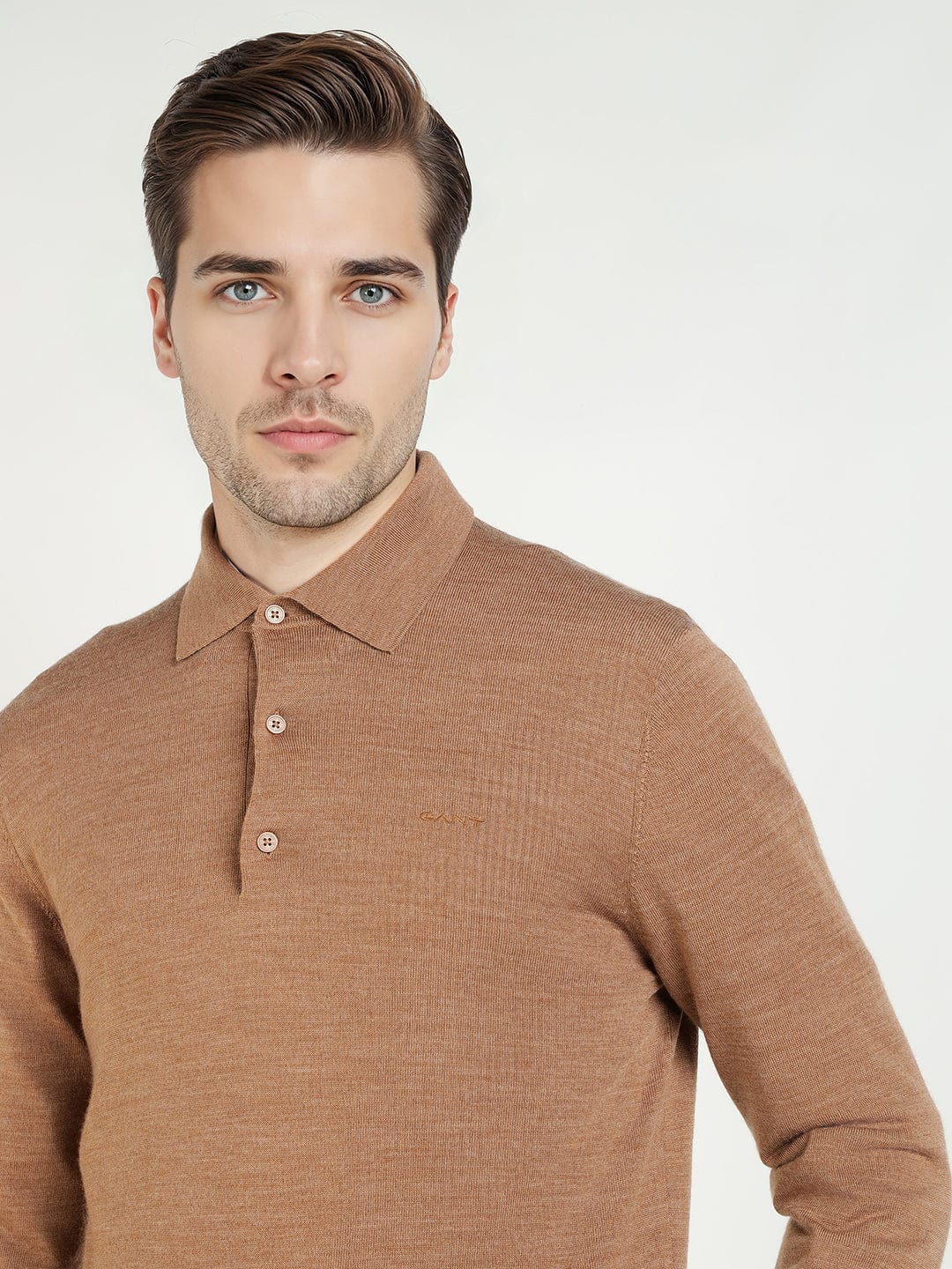 Gant Men Regular Brown Solid Pure Merinowool Sweater