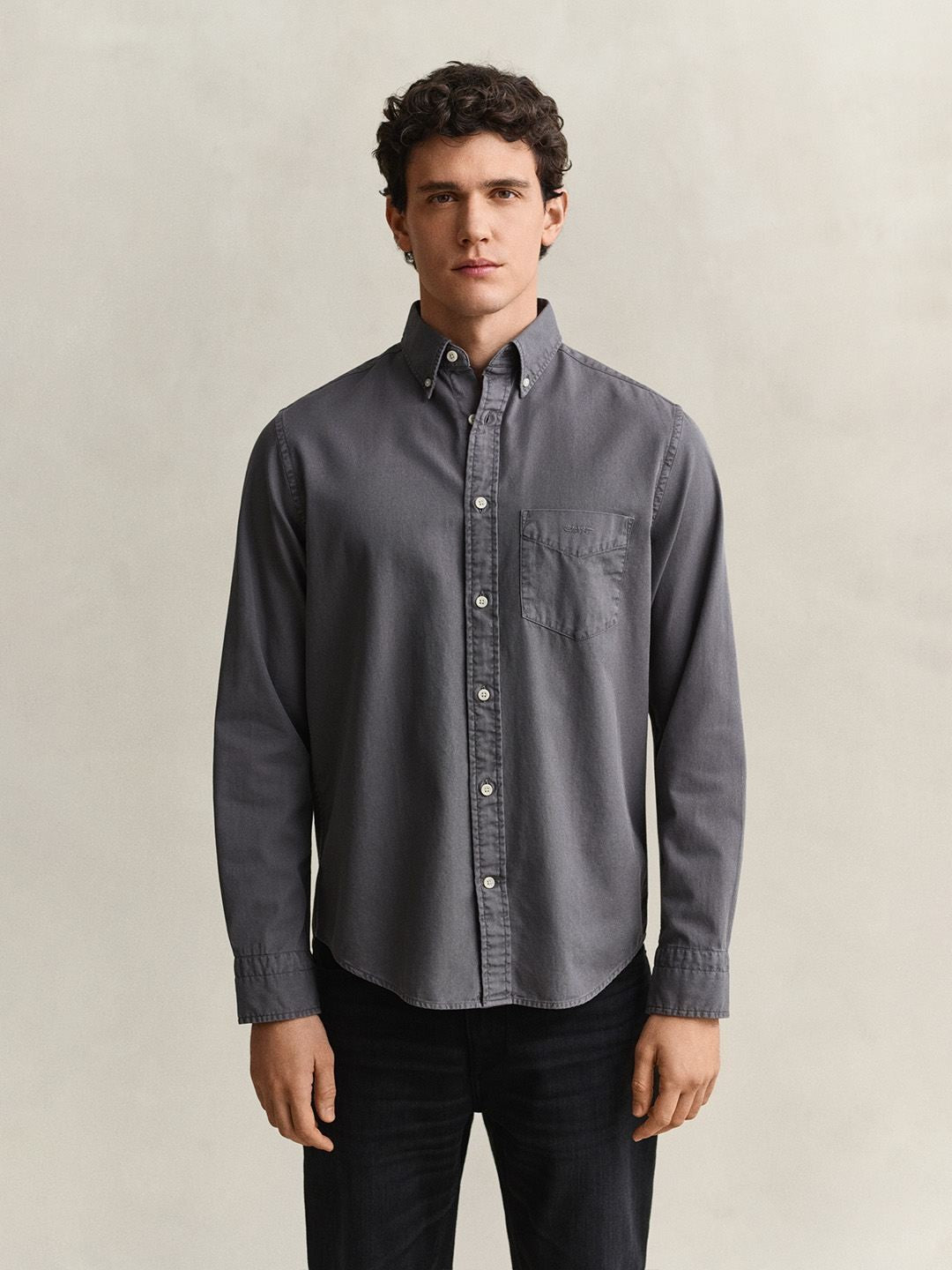 GANT Men Grey Solid Regular Fit Twill Shirt