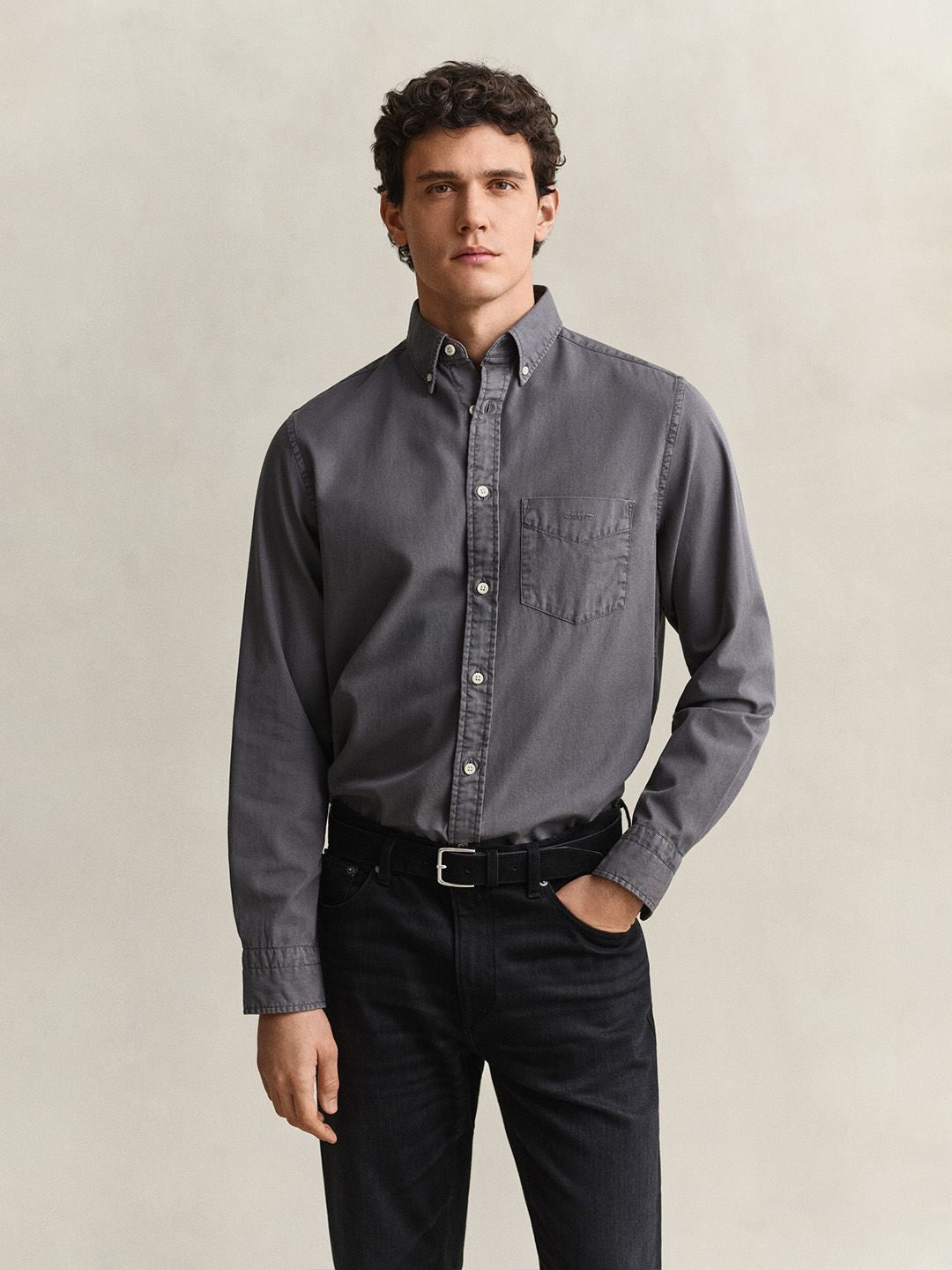 GANT Men Grey Solid Regular Fit Twill Shirt