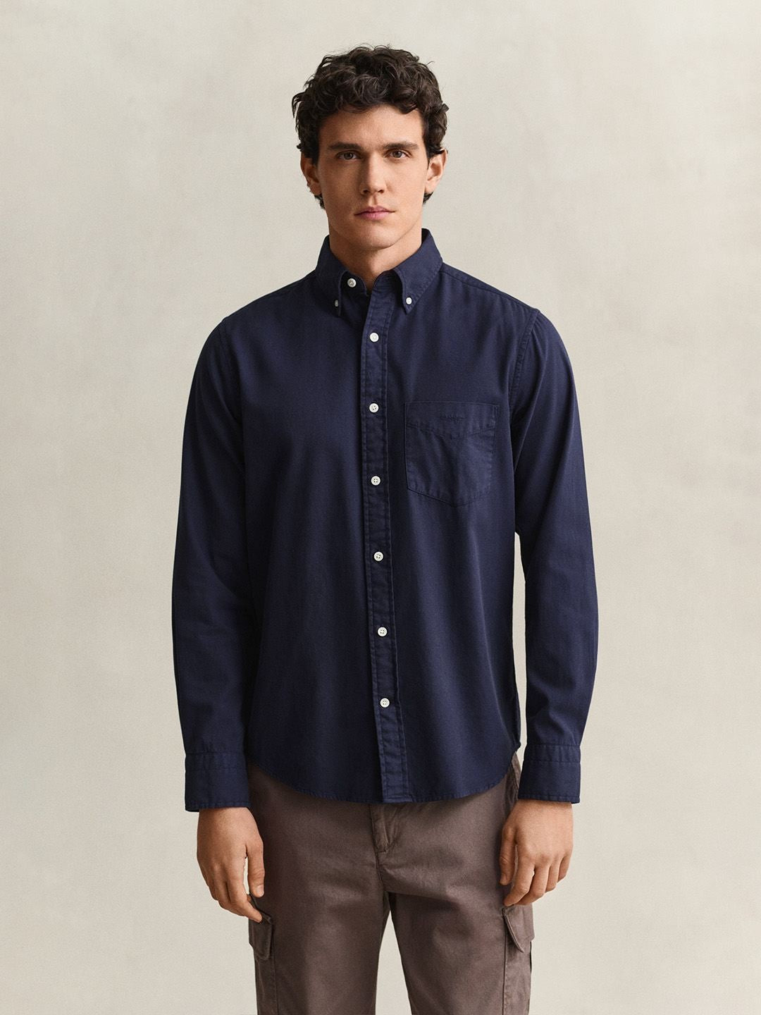 GANT Men Navy Blue Solid Regular Fit Twill Shirt