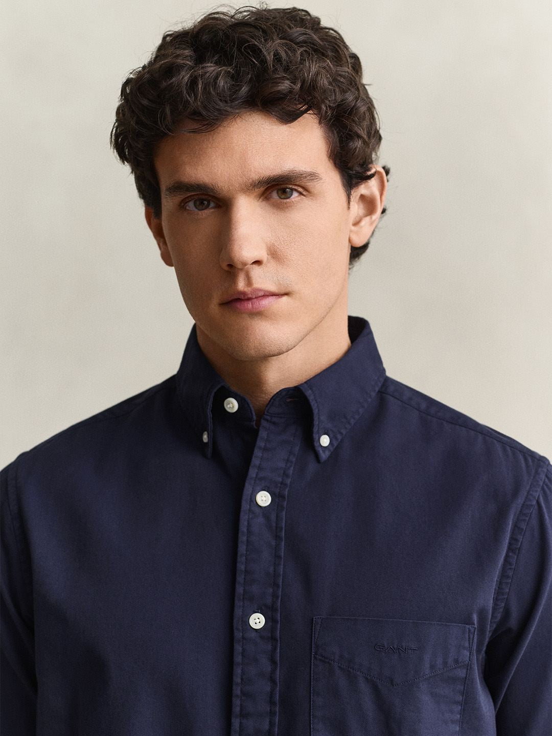 GANT Men Navy Blue Solid Regular Fit Twill Shirt