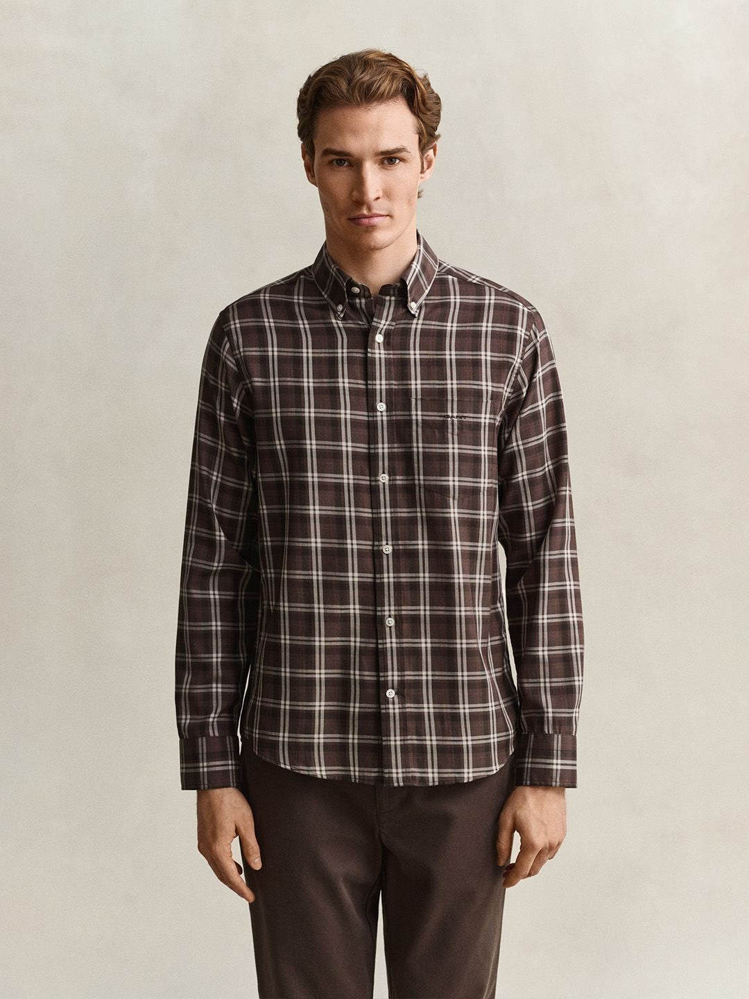 GANT Men Brown Checked Regular Fit Twill Shirt