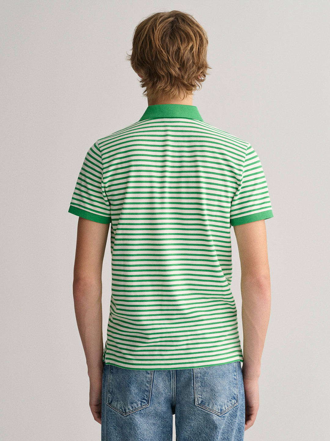 Gant Green Striped Regular Fit Pique Polo T-Shirt