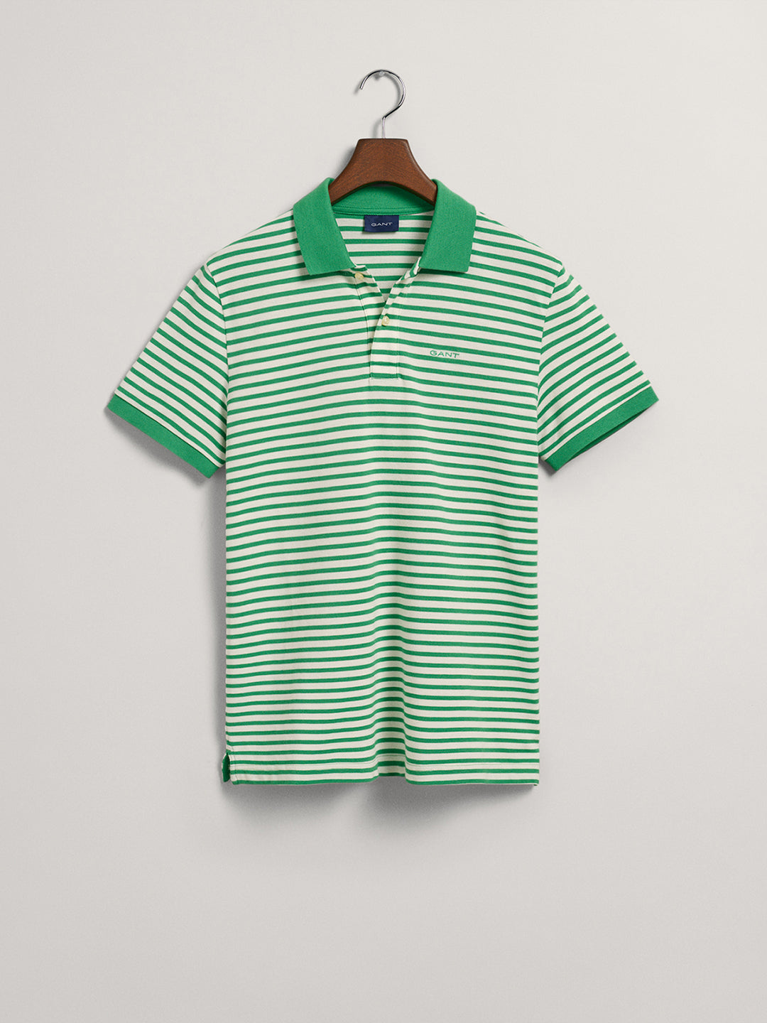Gant Green Striped Regular Fit Pique Polo T-Shirt