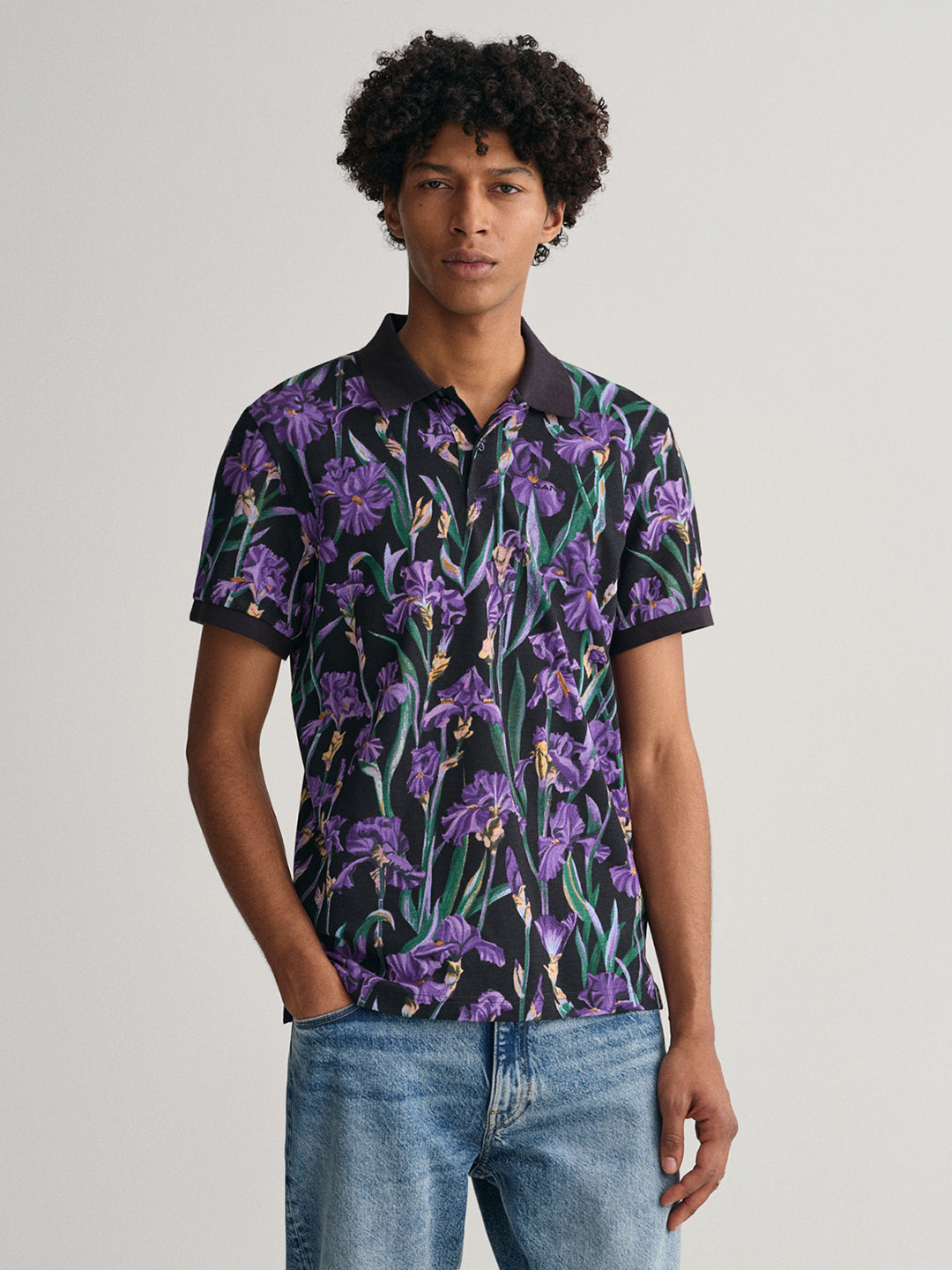 Shop Gant Multi Iris Floral Print Regular Fit Pique Polo T-Shirt