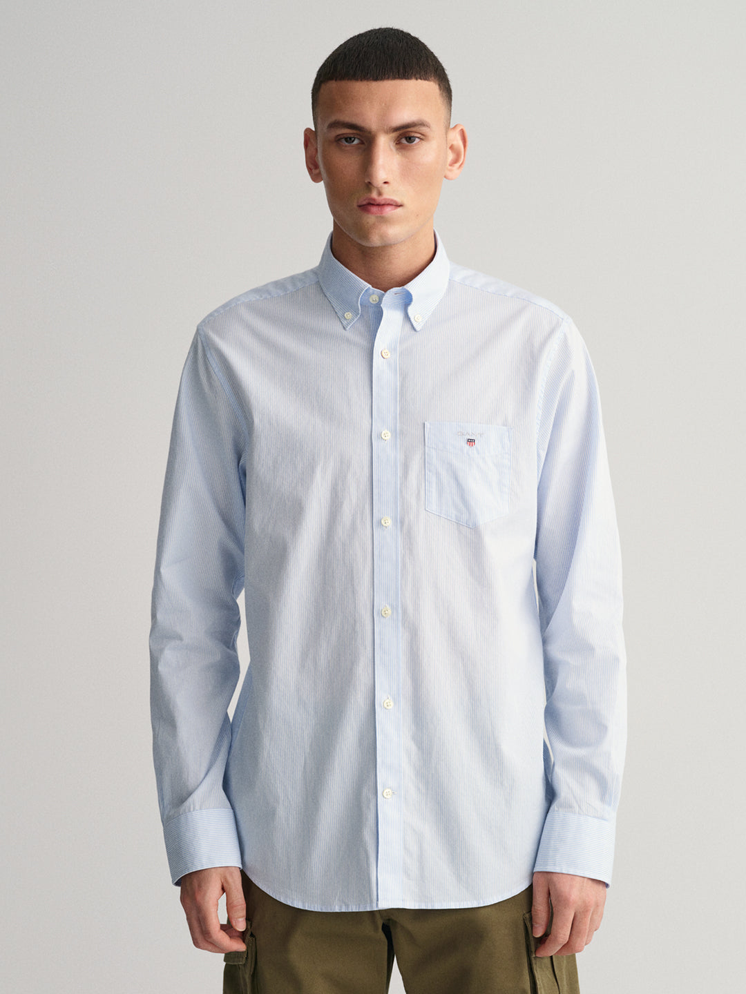 Gant Blue Broadcloth Striped Regular Fit Shirt
