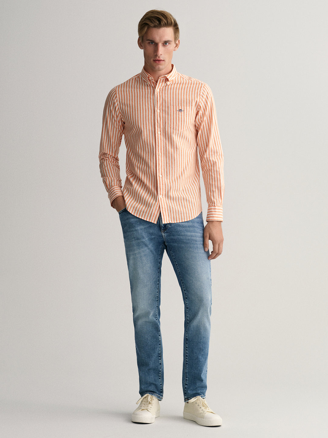 Gant Orange Striped Regular Fit Shirt