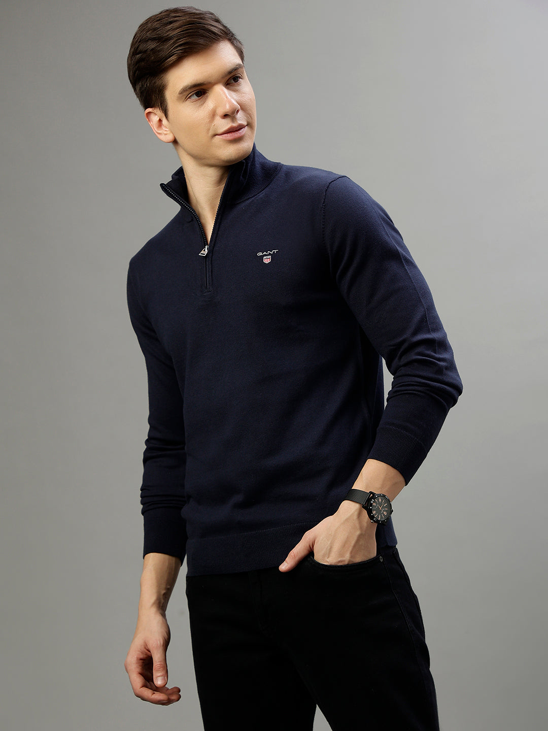 Gant Men Solid High Neck Long Sleeves Sweater