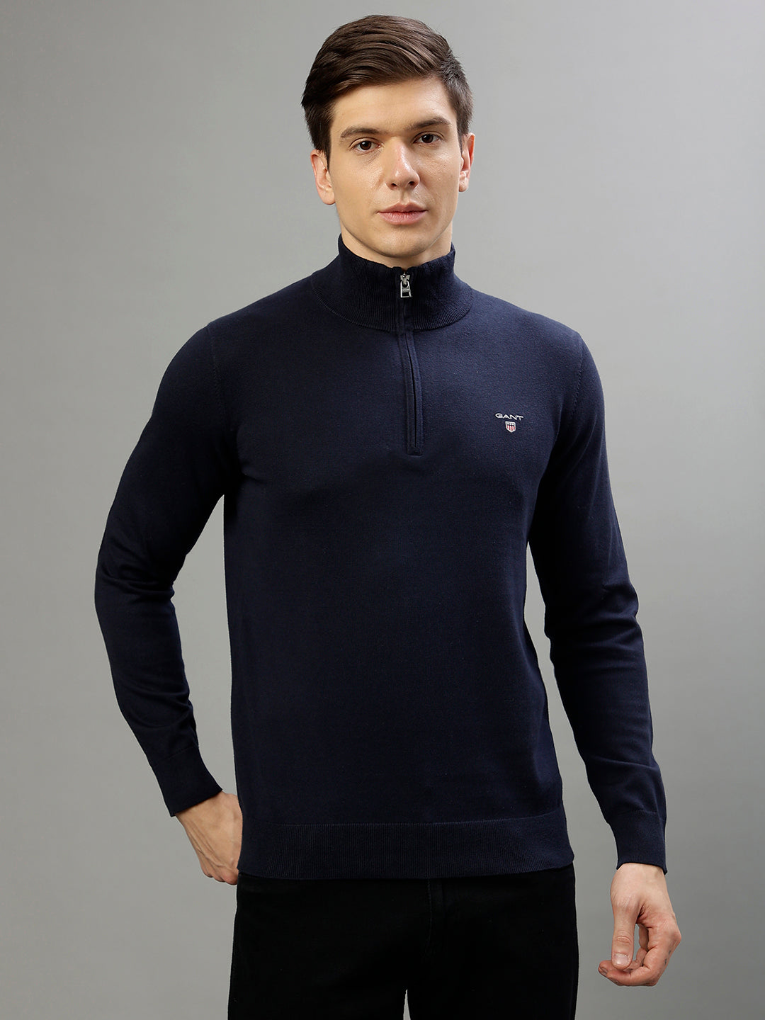 Gant Men Solid High Neck Long Sleeves Sweater