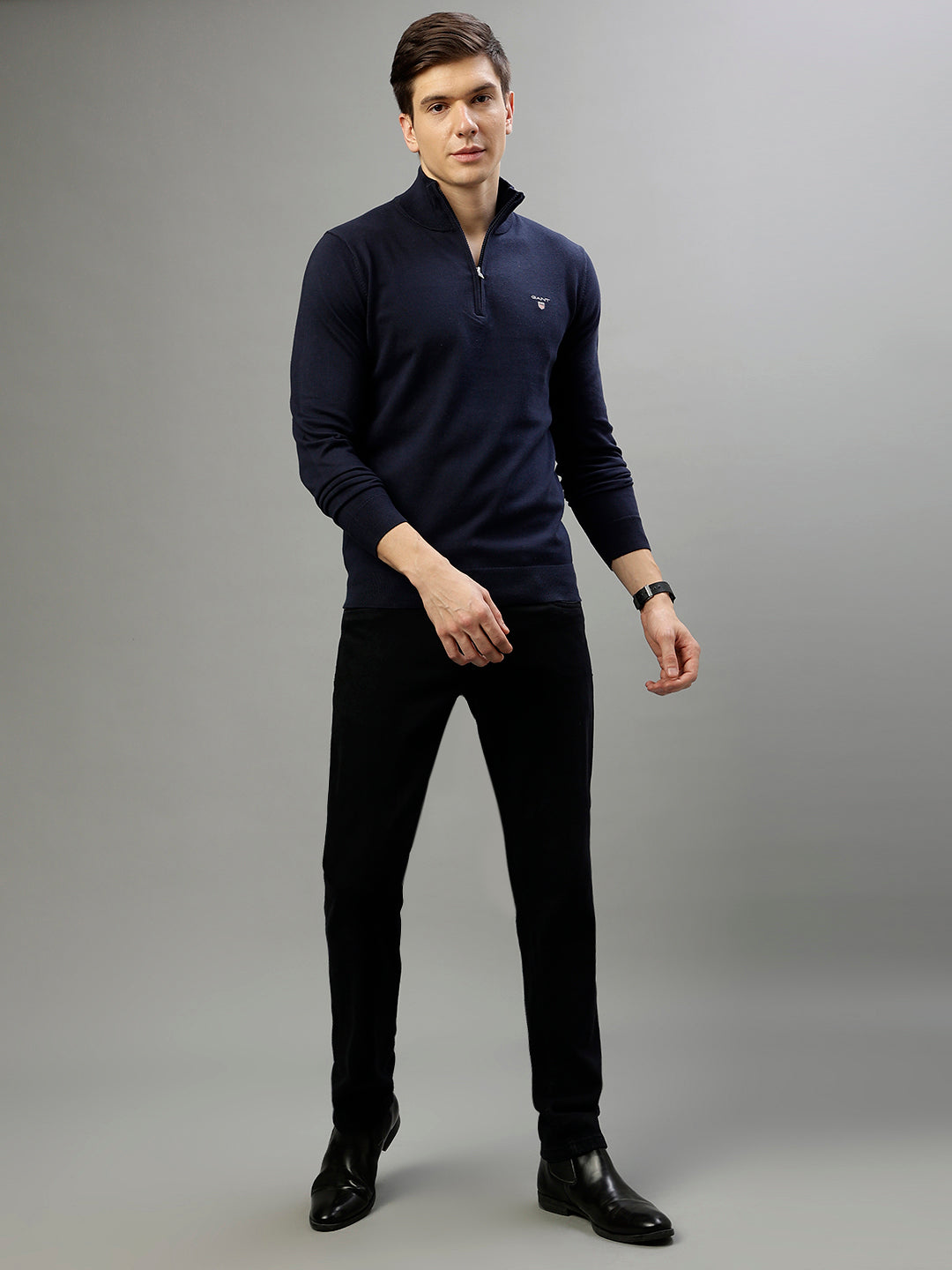 Gant Men Solid High Neck Long Sleeves Sweater