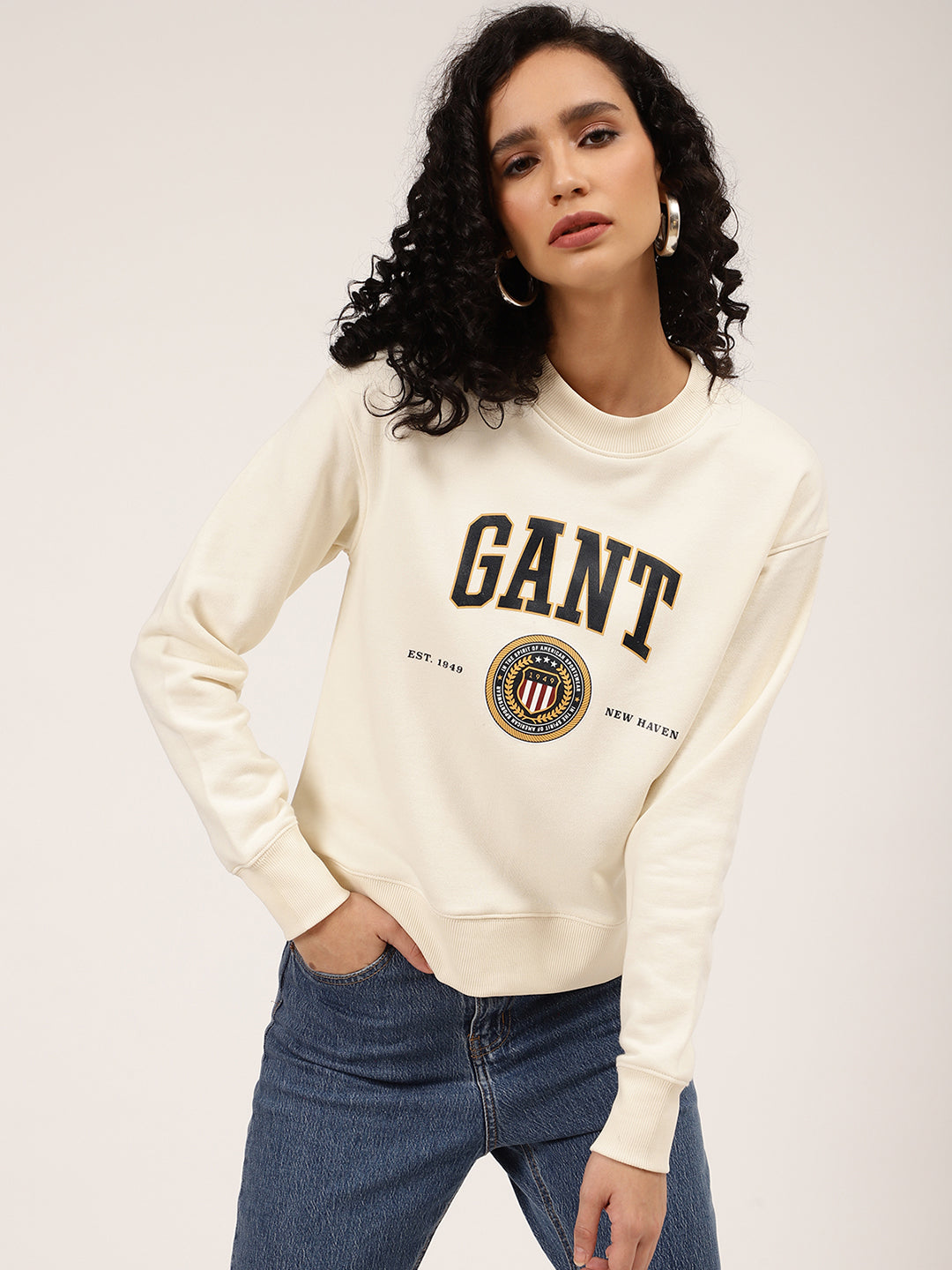 Gant Women Cream-Coloured Printed Sweatshirt